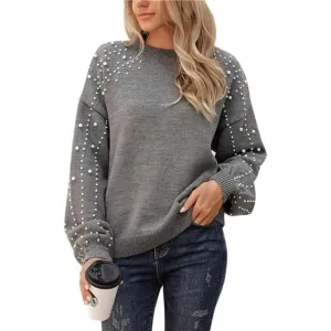Crewneck Sweatshirt Knit Lantern Sleeve Oversized Pullover Sweater For Women