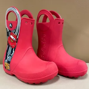 Crocs Cars Rain Boots Boys 2 Girls Lightning McQueen Disney Pixar Red Handle It