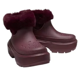Crocs Stomp Lined Snow‎ Boots Dark Cherry Ankle High 208718-6WD Size 12W/10M