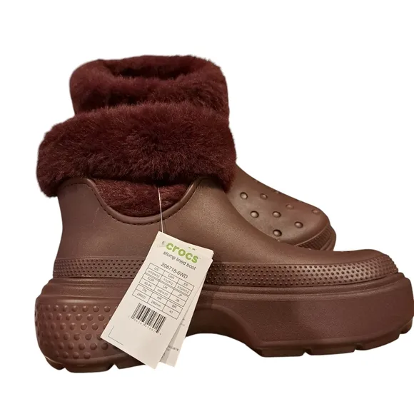 Crocs Stomp Lined Snow‎ Boots Dark Cherry Ankle High 208718-6WD Size 12W/10M