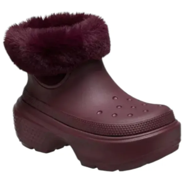 Crocs Stomp Lined Snow‎ Boots Dark Cherry Ankle High 208718-6WD Size 12W/10M
