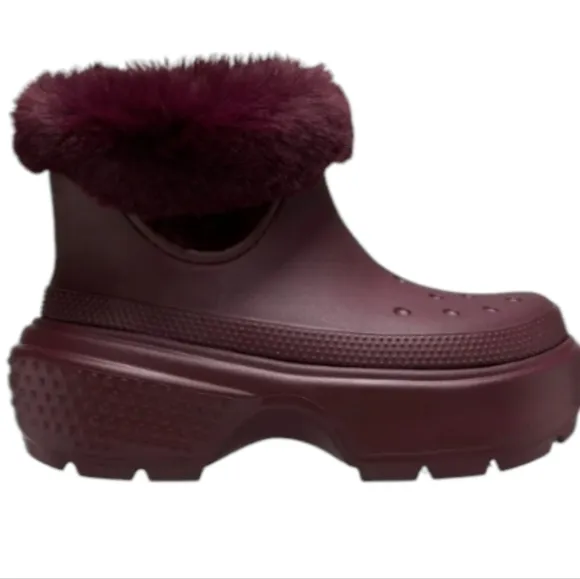 Crocs Stomp Lined Snow‎ Boots Dark Cherry Ankle High 208718-6WD Size 12W/10M