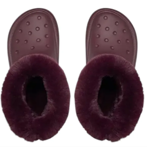 Crocs Stomp Lined Snow‎ Boots Dark Cherry Ankle High 208718-6WD Size 12W/10M