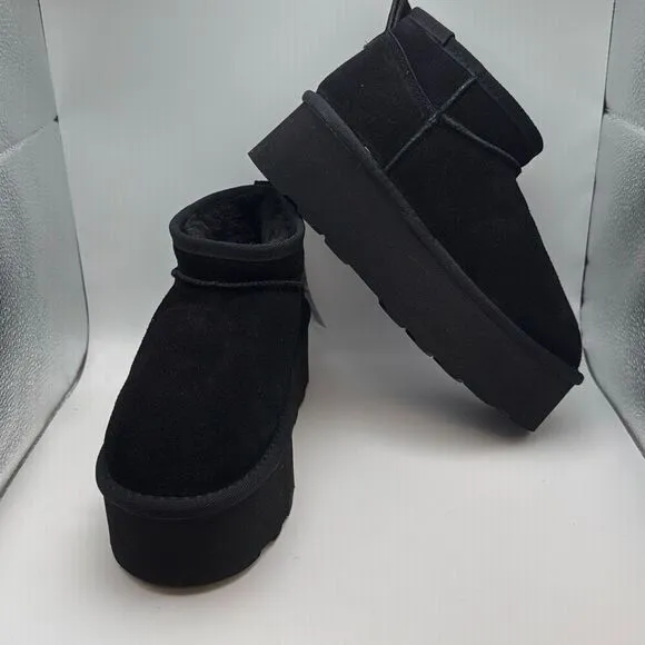 CUSHIONAIRE Hippy Women’s Platform Ankle Boots SIZE 6 BLACK