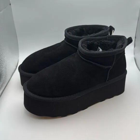 CUSHIONAIRE Hippy Women’s Platform Ankle Boots SIZE 6 BLACK