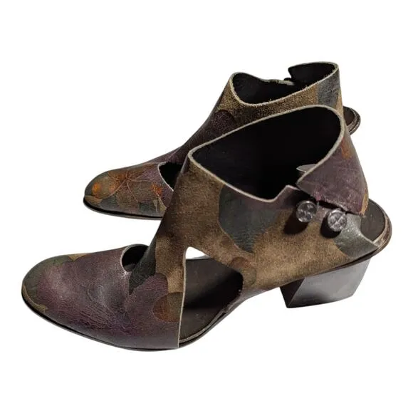 Cydwoq Curlicue Plum Brown Rustic Floral Leather Block Heel Ankle Boots 36 6