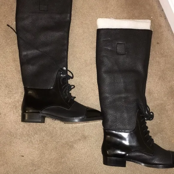 CYNTHIA VINCENT leather &amp; Patent knee high boots