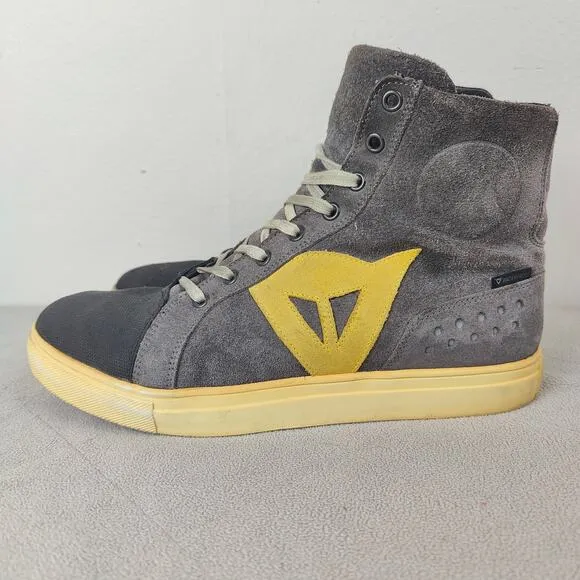 Dainese Street Biker Motorcycle Riding Boots Mens 10 Gray Yellow Leather Lae Up