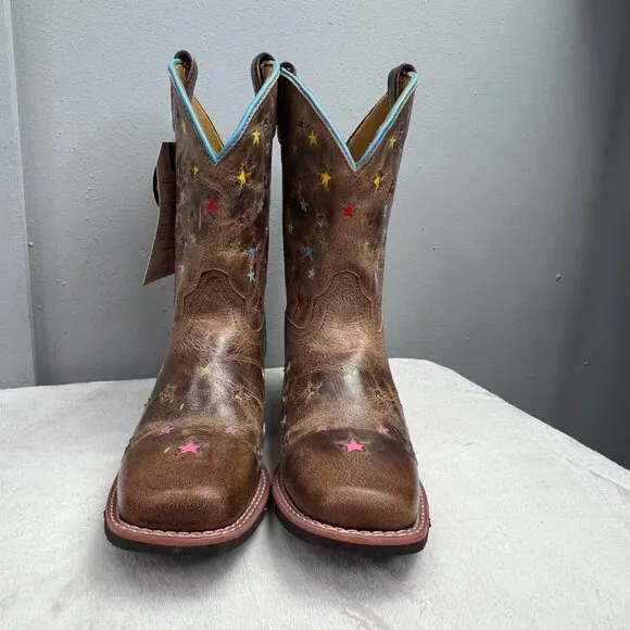 Dan Post Boots Starlett Youth 6D Brown Stars Leather Cowboy Western 3952 NIB