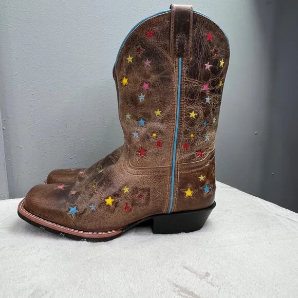 Dan Post Boots Starlett Youth 6D Brown Stars Leather Cowboy Western 3952 NIB