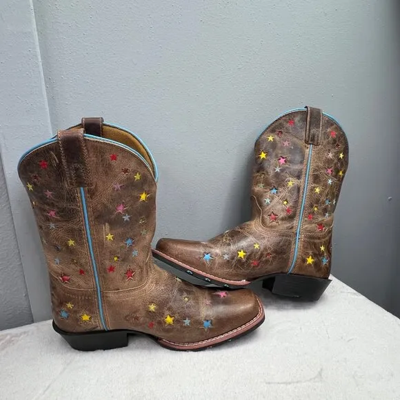 Dan Post Boots Starlett Youth 6D Brown Stars Leather Cowboy Western 3952 NIB