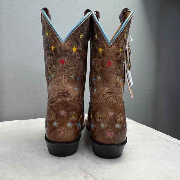 Dan Post Boots Starlett Youth 6D Brown Stars Leather Cowboy Western 3952 NIB