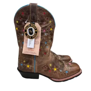 Dan Post Boots Starlett Youth 6D Brown Stars Leather Cowboy Western 3952 NIB