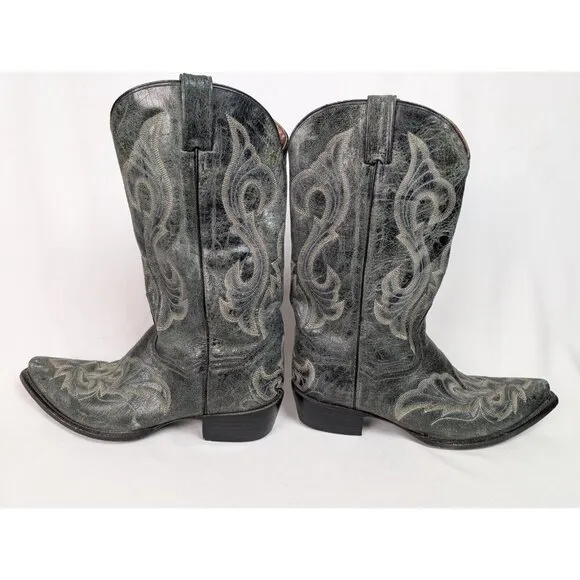 Dan Post Mens sz 10 B Black Crackle Leather Stitched Cowboy Boots Western Rodeo