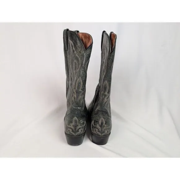 Dan Post Mens sz 10 B Black Crackle Leather Stitched Cowboy Boots Western Rodeo