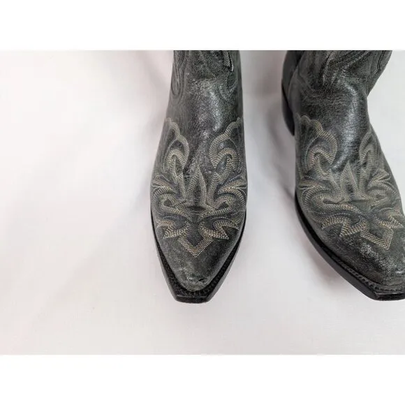 Dan Post Mens sz 10 B Black Crackle Leather Stitched Cowboy Boots Western Rodeo