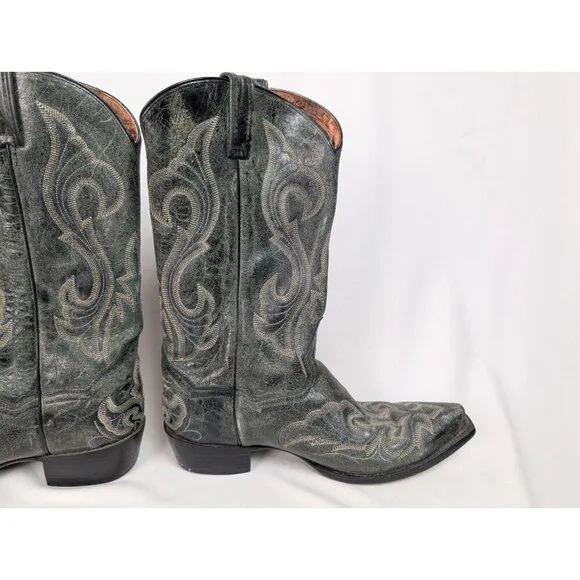 Dan Post Mens sz 10 B Black Crackle Leather Stitched Cowboy Boots Western Rodeo
