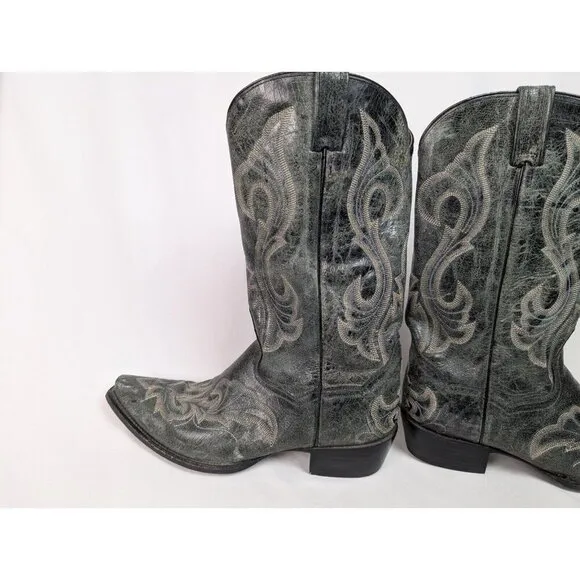 Dan Post Mens sz 10 B Black Crackle Leather Stitched Cowboy Boots Western Rodeo