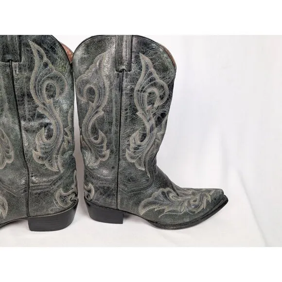 Dan Post Mens sz 10 B Black Crackle Leather Stitched Cowboy Boots Western Rodeo