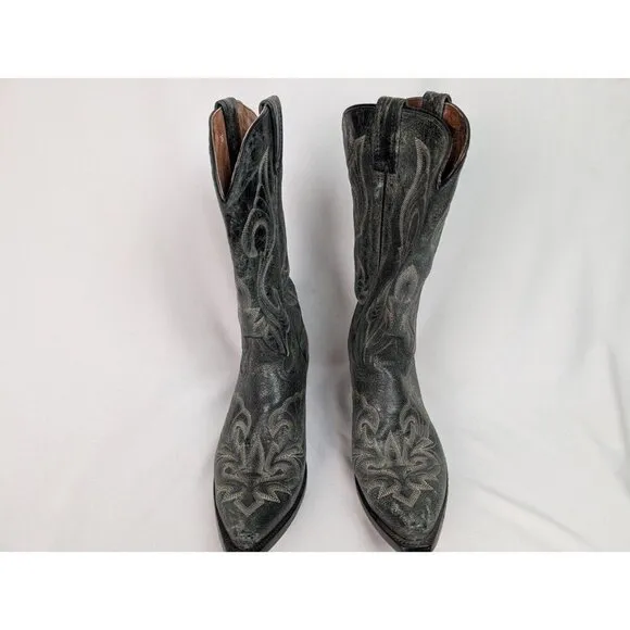 Dan Post Mens sz 10 B Black Crackle Leather Stitched Cowboy Boots Western Rodeo