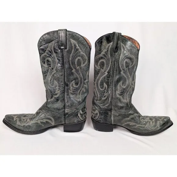 Dan Post Mens sz 10 B Black Crackle Leather Stitched Cowboy Boots Western Rodeo
