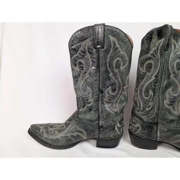 Dan Post Mens sz 10 B Black Crackle Leather Stitched Cowboy Boots Western Rodeo