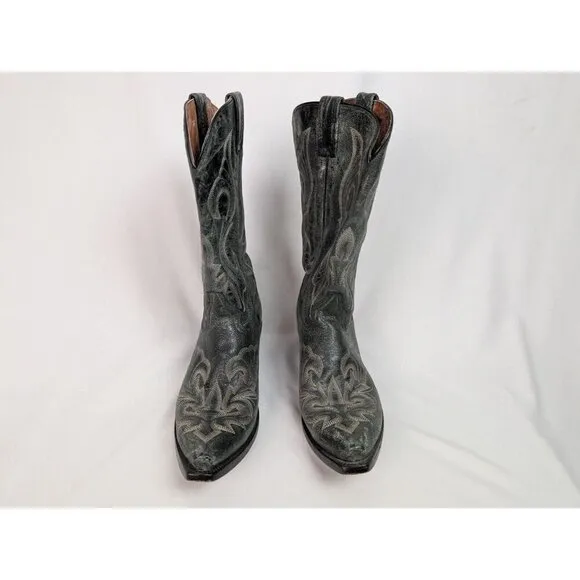Dan Post Mens sz 10 B Black Crackle Leather Stitched Cowboy Boots Western Rodeo