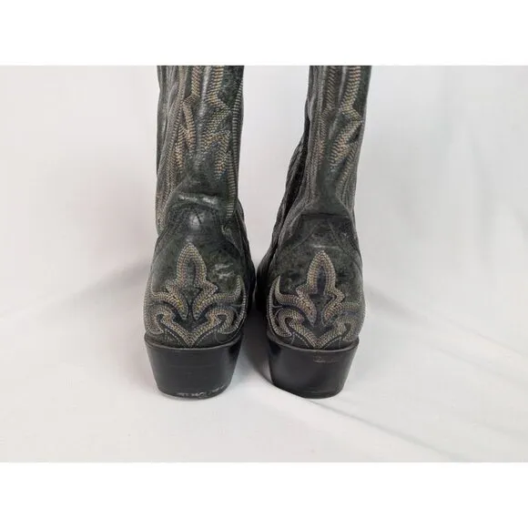 Dan Post Mens sz 10 B Black Crackle Leather Stitched Cowboy Boots Western Rodeo