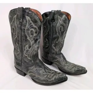 Dan Post Mens sz 10 B Black Crackle Leather Stitched Cowboy Boots Western Rodeo