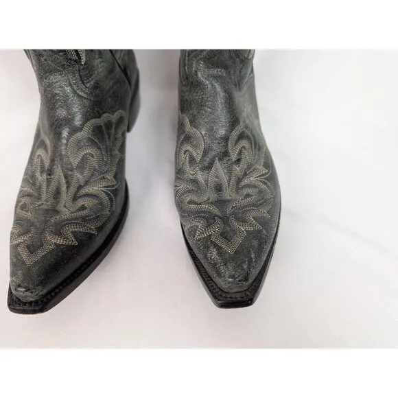 Dan Post Mens sz 10 B Black Crackle Leather Stitched Cowboy Boots Western Rodeo