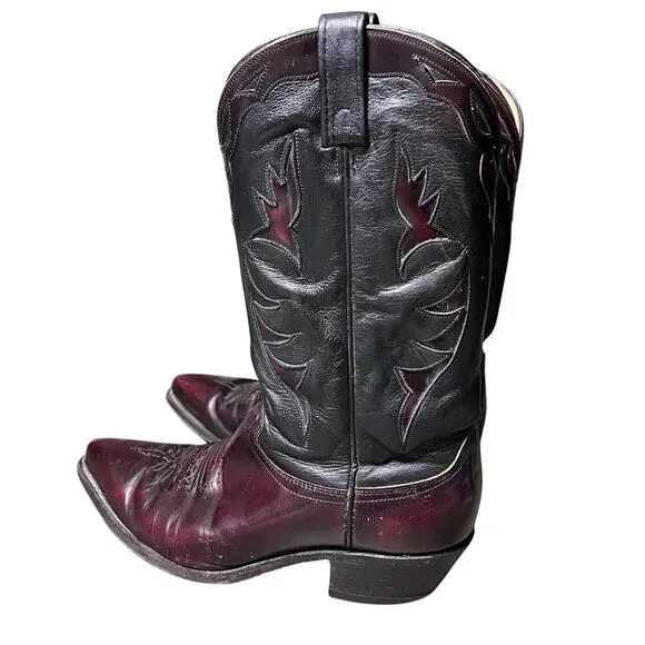 Dan Post Vintage Black Burgundy Leather Cowboy Boots Mens Size 9.5 EW Western