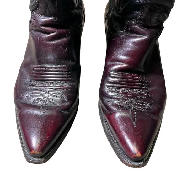 Dan Post Vintage Black Burgundy Leather Cowboy Boots Mens Size 9.5 EW Western