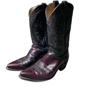 Dan Post Vintage Black Burgundy Leather Cowboy Boots Mens Size 9.5 EW Western