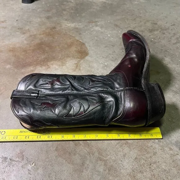 Dan Post Vintage Black Burgundy Leather Cowboy Boots Mens Size 9.5 EW Western