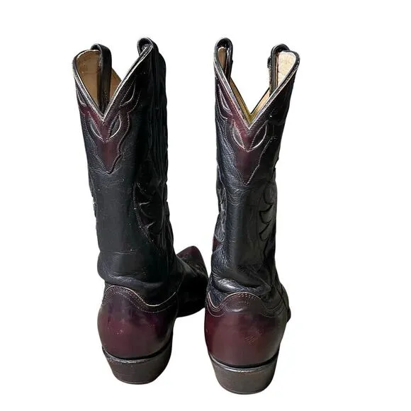 Dan Post Vintage Black Burgundy Leather Cowboy Boots Mens Size 9.5 EW Western