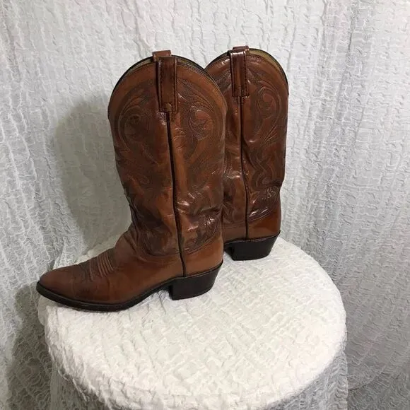 Dan Post Vtg Leather Cowboy Boots Size 8.5