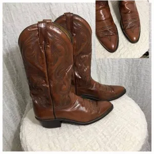 Dan Post Vtg Leather Cowboy Boots Size 8.5