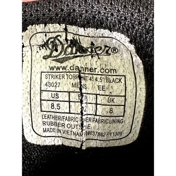 Danner Boots Men's Size 8.5 Striker Torrent 45 Gore-tex Work Black Leather