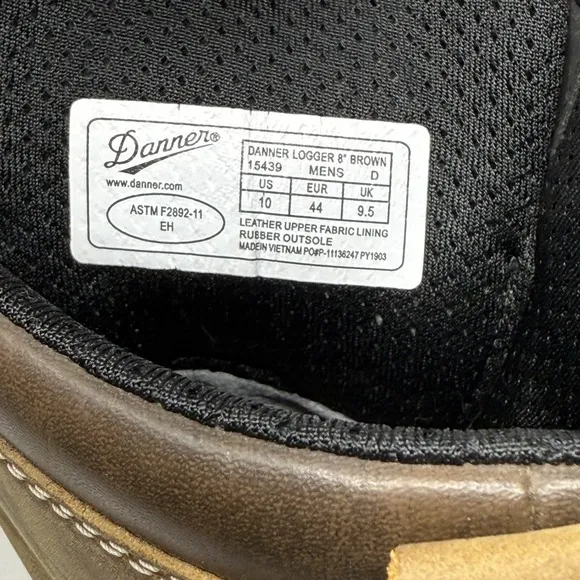 Danner Logger Boots Mens 10 Brown Leather Waterproof Vibram Work 15439