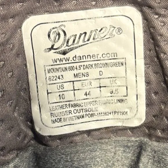 Danner Mountain Brown Green Leather Hiking Boots Men’s 10 D