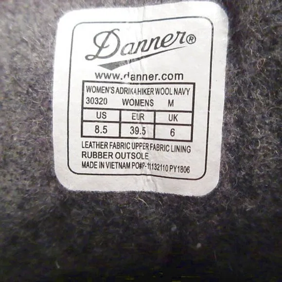 DANNER Women ADRIKA Hiker BOOTS Size 8.5 WOOL Suede WATERPROOF Mountain NAVY Lug