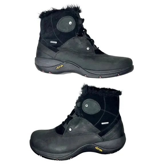 Dansko Candice Waterproof Winter Snow Boots Black Nubuck Leather Faux Fur SZ 38