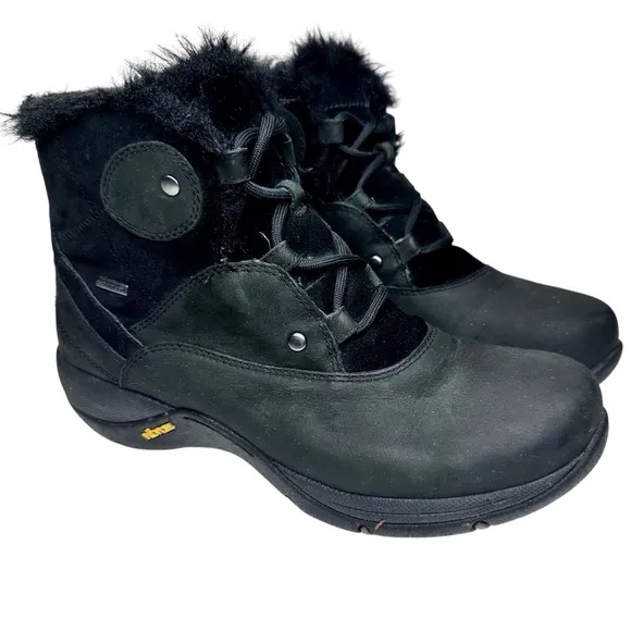 Dansko Candice Waterproof Winter Snow Boots Black Nubuck Leather Faux Fur SZ 38