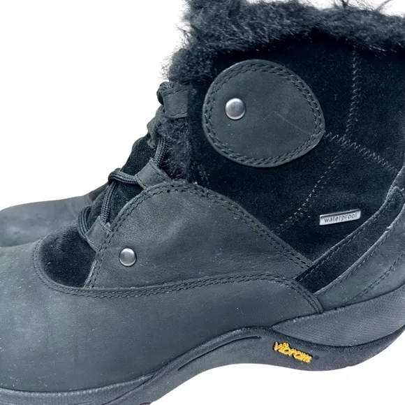 Dansko Candice Waterproof Winter Snow Boots Black Nubuck Leather Faux Fur SZ 38
