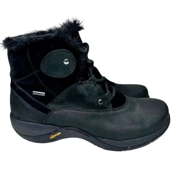 Dansko Candice Waterproof Winter Snow Boots Black Nubuck Leather Faux Fur SZ 38