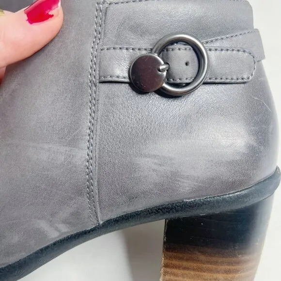 Dansko Perry Grey Leather Waterproof Heeled Booties Boots Women's Size 8.5 9