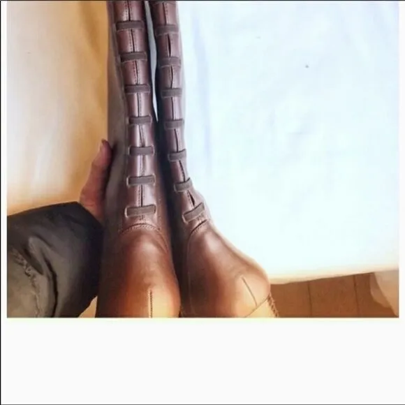 DAVID TATE BROWN LEATHER BOOTS W/ BRAID DE…