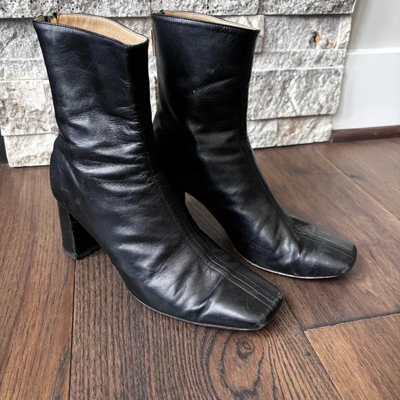 Dear Frances The Cube Boots Black Leather Boots Minimalist Italy Sz 37.5 (US 7)