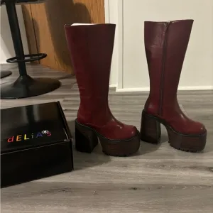 dELiA*s Red Platform Boots with Chunky Heel