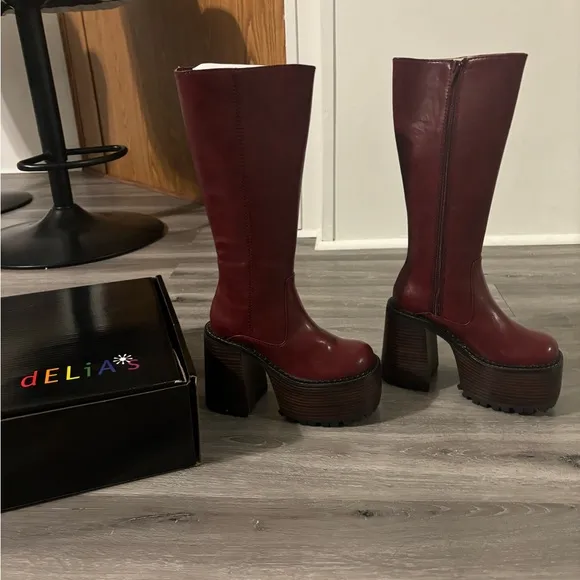 dELiA*s Red Platform Boots with Chunky Heel